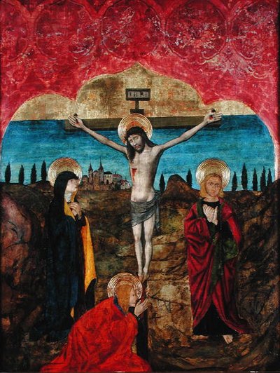 Christus am Kreuz zwischen der Jungfrau, St. Johannes und Maria Magdalena von Spanish School